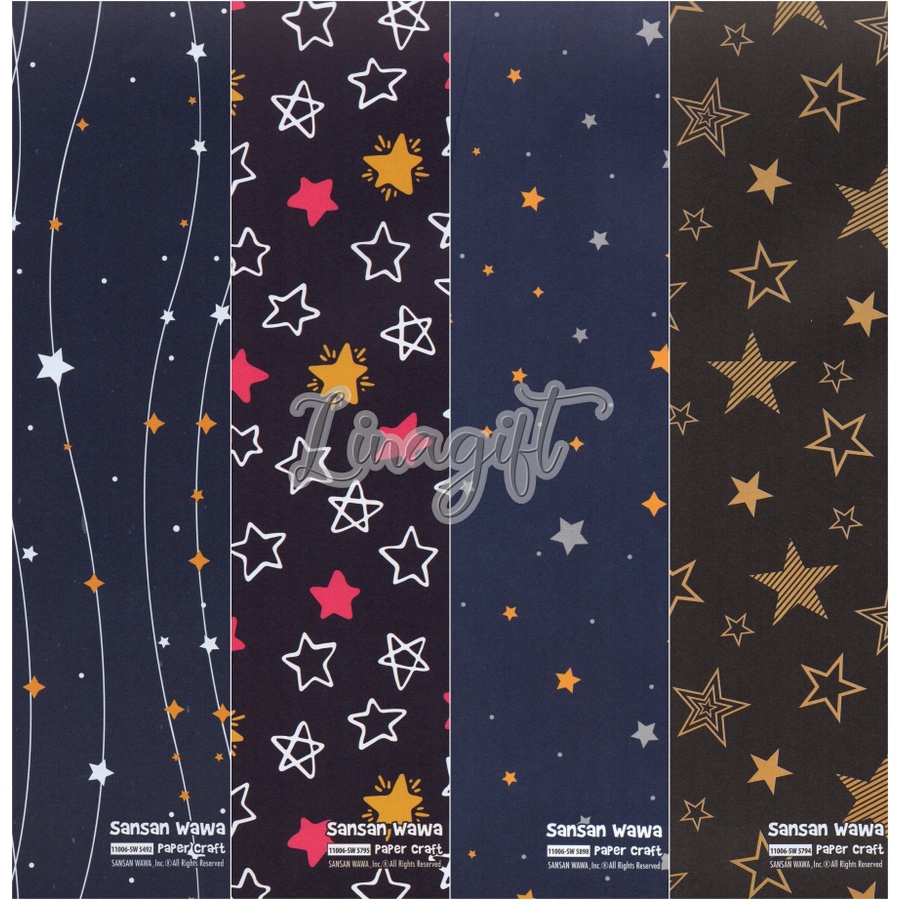 (  5 Lembar ) STARS SANWA - KERTAS KADO - GIFT WRAP PAPER SANSAN WAWA STARS BINTANG STAR VINTAGE UNIVERSAL ELEGANT TWINKLE LITTLE STARS BABY