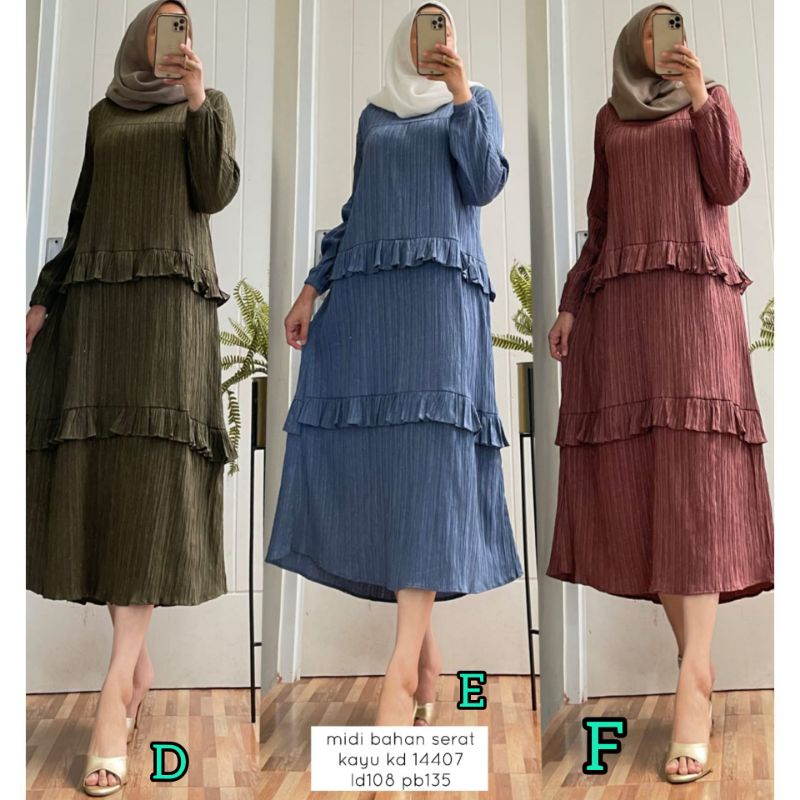 MIDI Dress Bahan serat kayu Ld 110 PB 120 Real pict