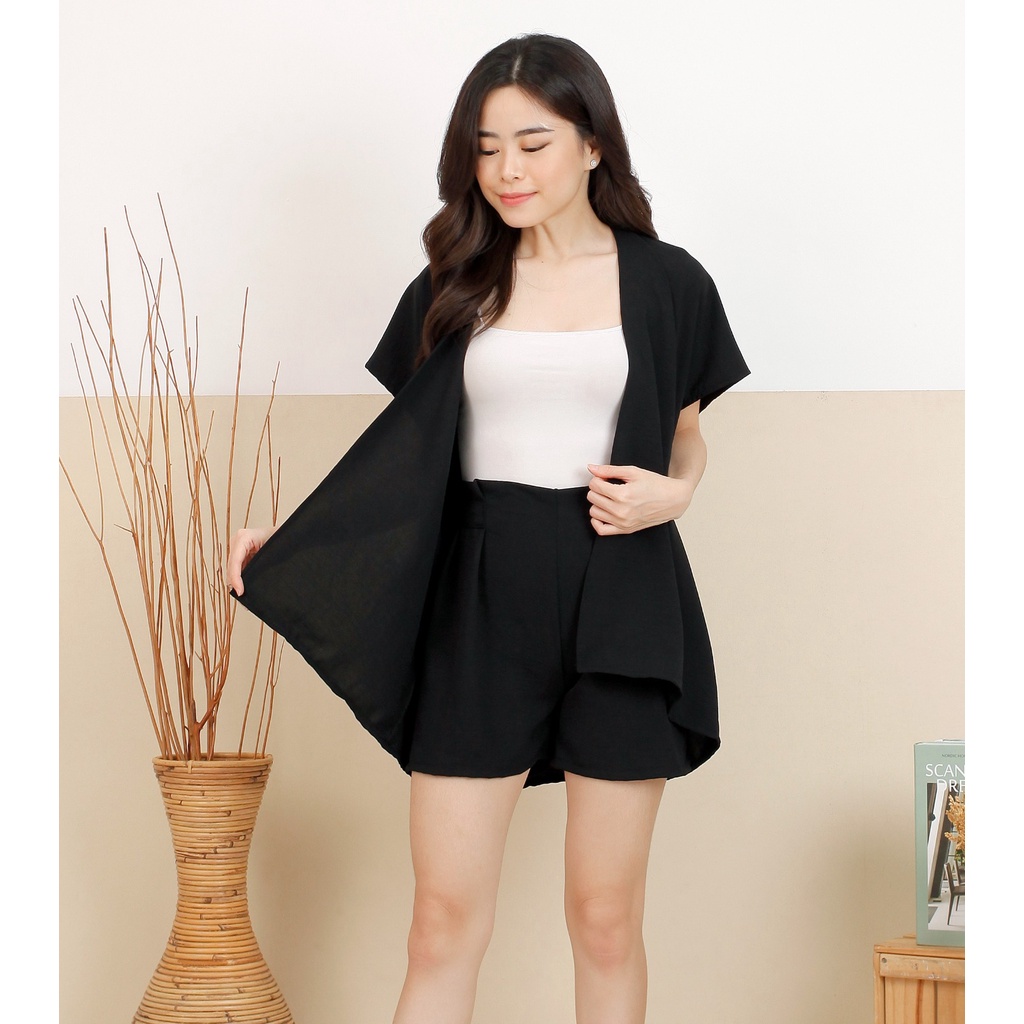 Basic id fashion setelan wanita sandra / Setelan cardigan + celena pendek / set korean style crinkle air flow