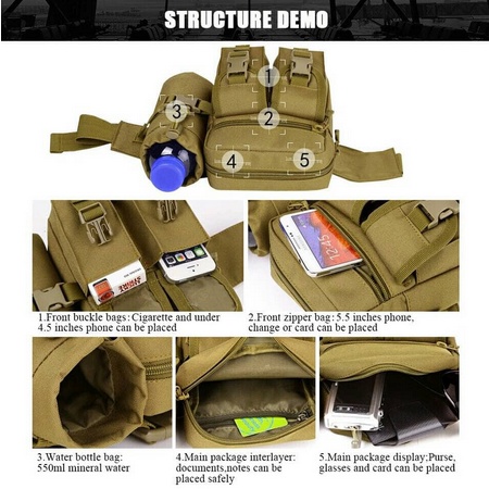 Tas Pinggang Pria Dengan Tempat Botol Minum / Tas Pinggang Pria Army / Tas Pinggang Tactical / Crossbody Bag