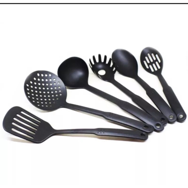 ALAT MASAK-SPATULA SUTIL PLASTIK SET 6 PCS - KITCHEN TOOLS 6 IN 1 GSF / SPATULA SET HITAM POLOS 6 PC