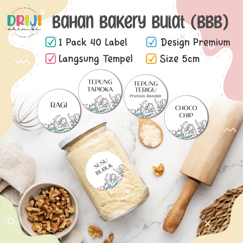 

Label Bahan Bakery Waterproof [Bulat]