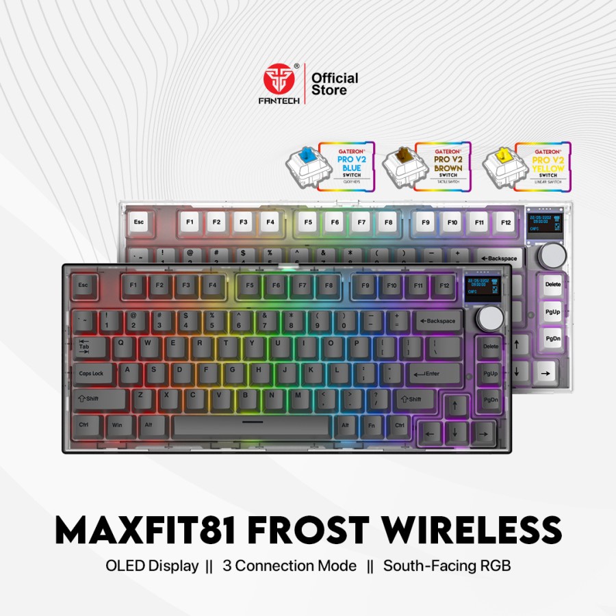Keyboard Gaming Fantech Maxfit81 PBT Hotswap Wireless OLED South Facing PCB with Knob