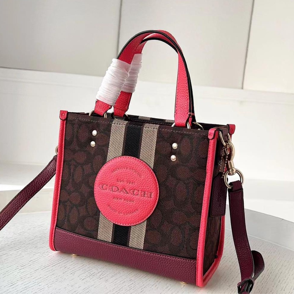 TAS WANITA SELEMPANG 7083 TAS SELEMPANG WANITA TOTE 22 DEMSEY STRIPE PINK CROSSBODY BAG