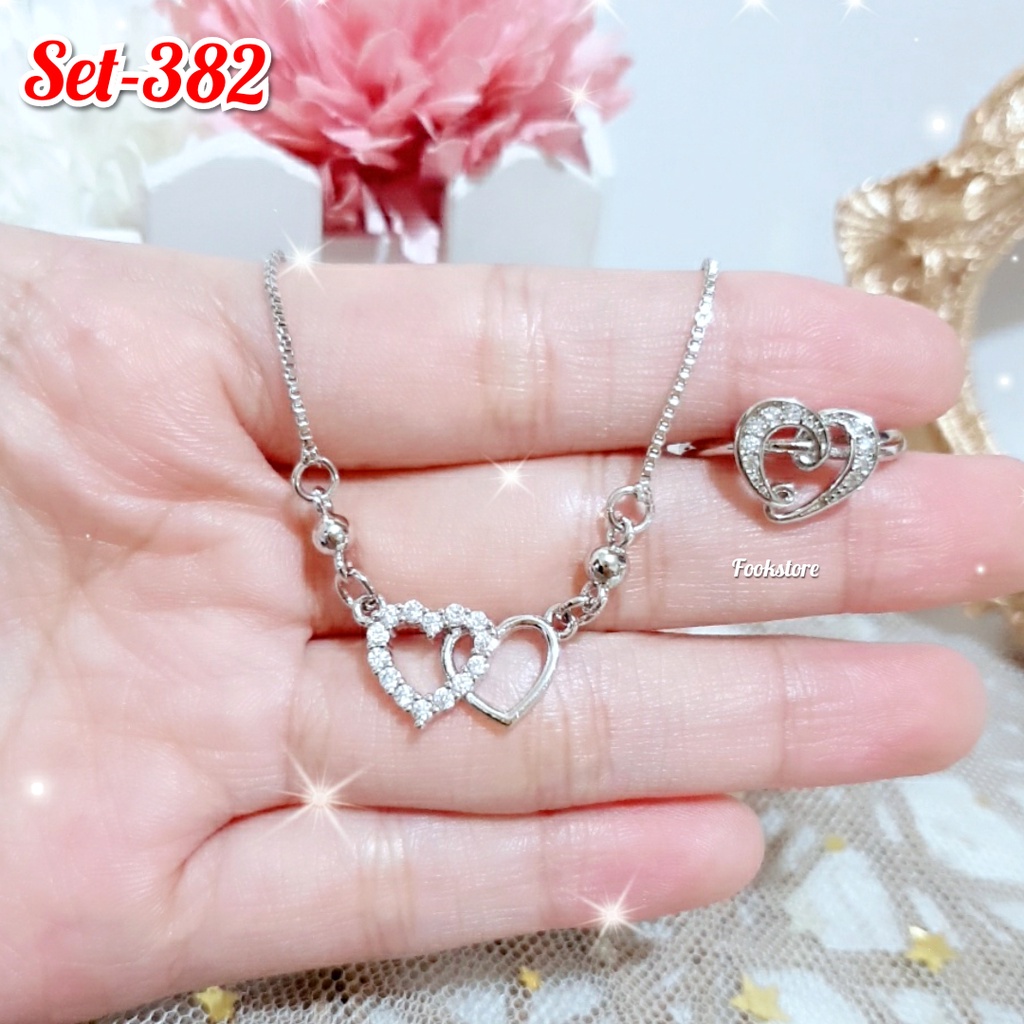 SET AKSESORIS PERHIASAN 2 IN 1 KALUNG DAN CINCIN KUALITAS PREMIUM