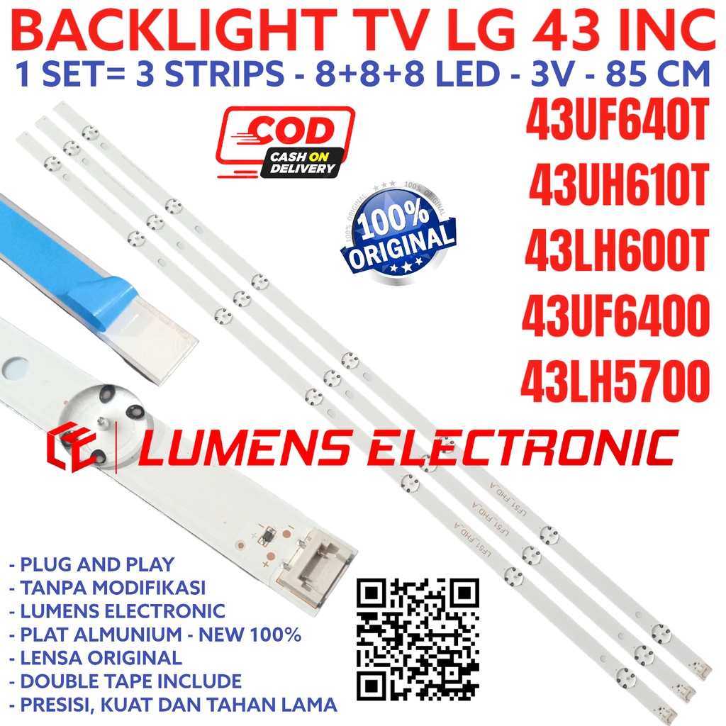 BACKLIGHT TV LED LG 43 INC 43UF640 43UH610 43LH600 43UF6400 43LH5700 LAMPU BL 8K 3V 43UF640T 43UH610
