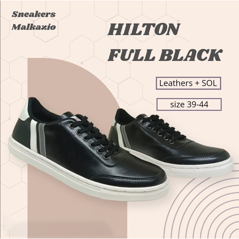 HILTON X ZAGIB LEATHER FULL BLACK | Sepatu Pria Skate Big Size Sneakers Cowok Bule Ukuran Jumbo