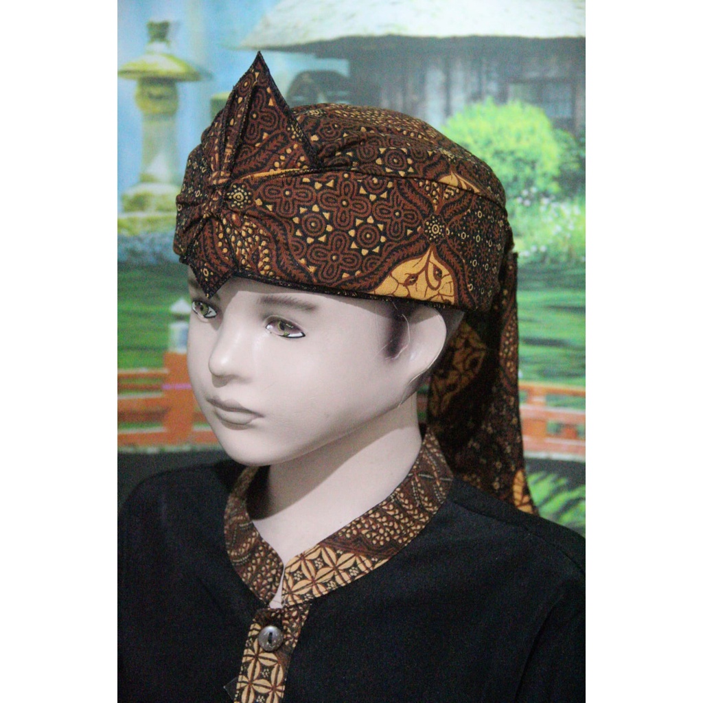 blangkon iket kepala sunda jawa tradisional batik dewasa dan anak ATAS TUTUP (COKLAT)