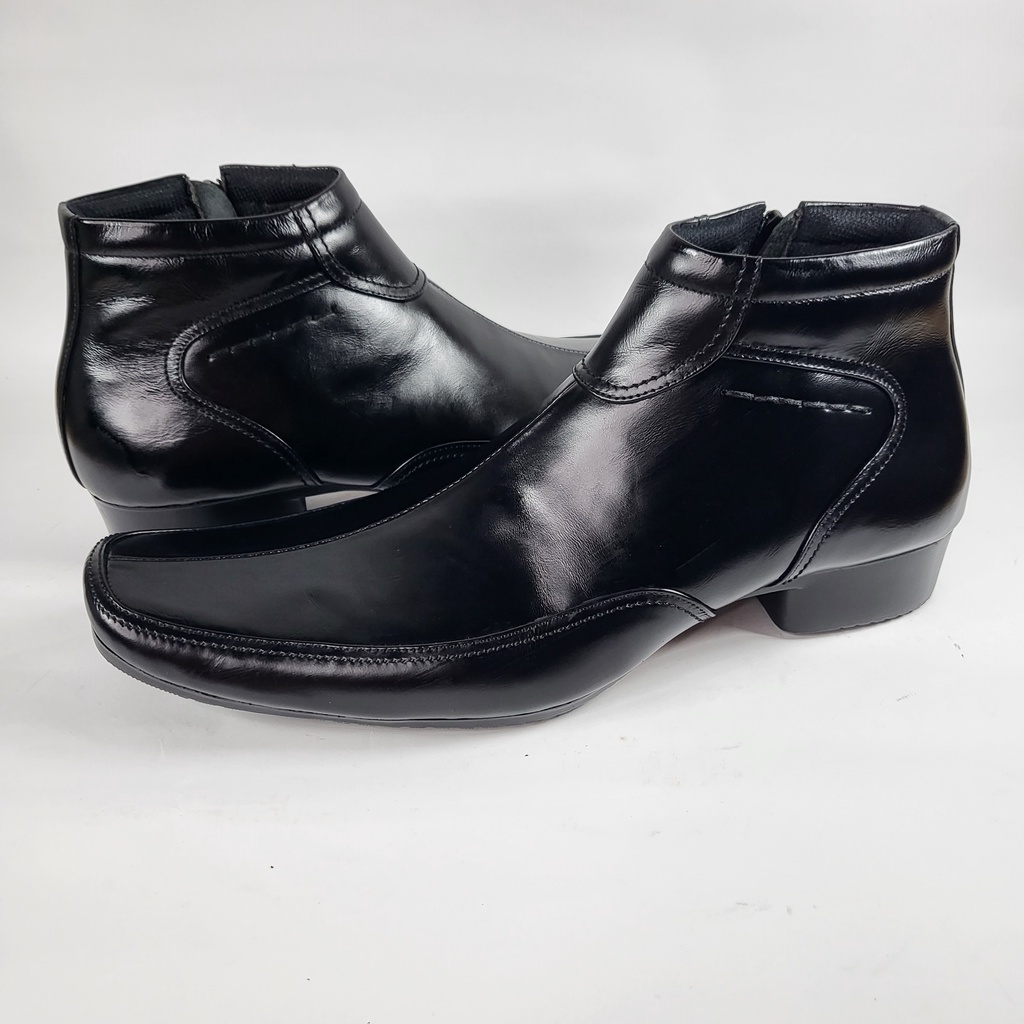 Guzze Sepatu Pantofel Pria Kulit Sapi Asli Zippers Hitam Tinggi