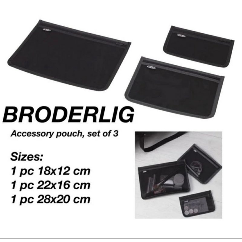 BRODERLIG Pouch isi 3pcs Organizer Askesoris kosmetik uang koin Dompet Tas Travel Penyimpanan Serbaguna