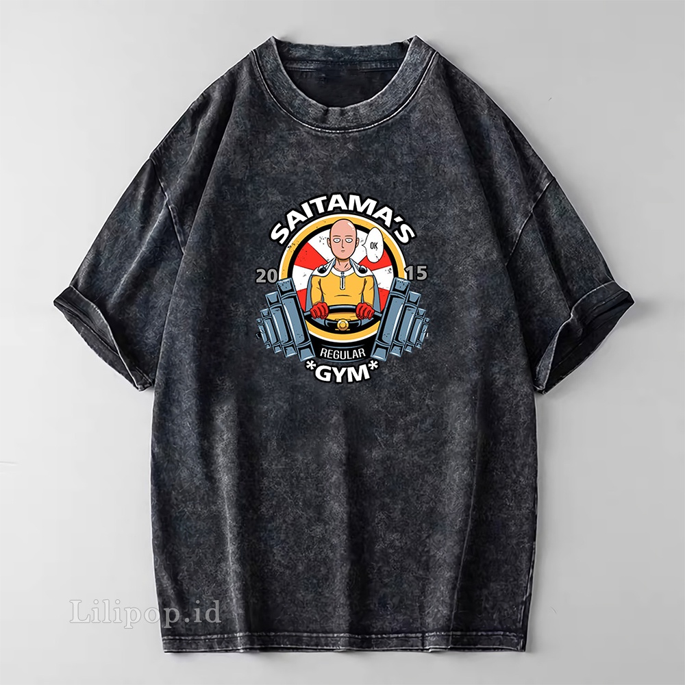 Kaos Baju Wash Tshirt saitama one punch man Pria wanita Stone wash Baju Distro Basic Lengan Pendek unisex