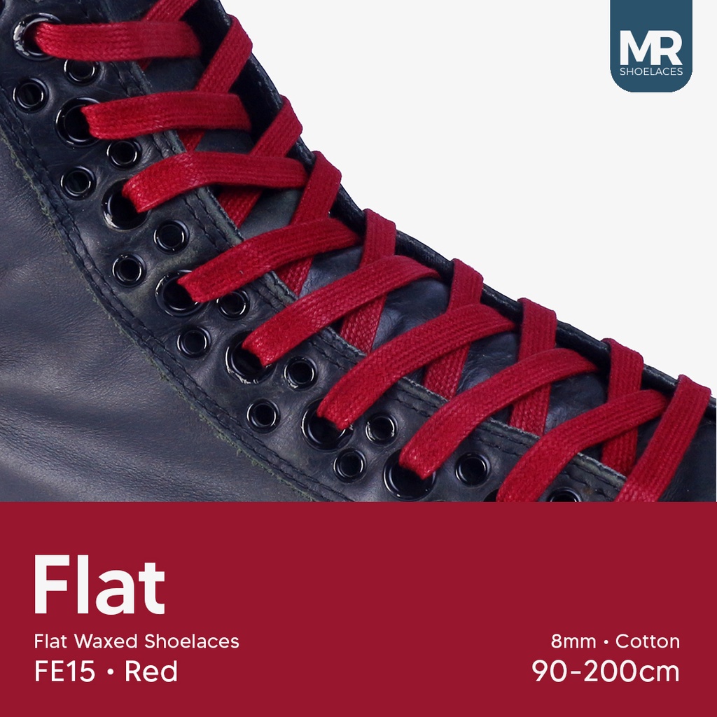 Original MR Shoelaces FE15 Red (Merah) - Tali Sepatu Lilin 8mm Gepeng Flat Pipih (Waxed Laces) 90cm 100cm 120cm 150cm 200cm - untuk Sneakers - Premium Shoelace Premium Shoelaces