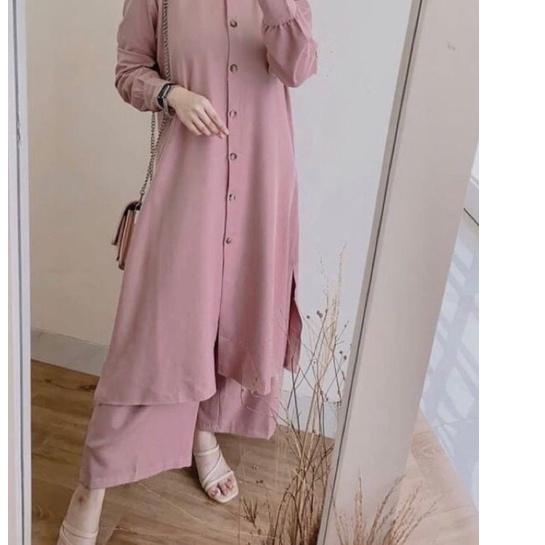 ♕ NEW SETELAN LONG TUNIK POLOS STANDAR DAN JUMBO / SETCEL LONG RAYON VISCOSE HALUS ➯