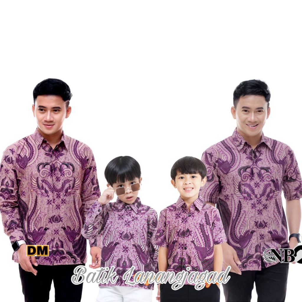 Batik Pria Couple Batik Ayah dan Anak Laki Laki Kemeja Batik Anak Cowok Warna Ungu Lilac