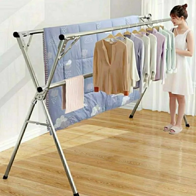 MILIKI SEGERA Jemuran Baju Lipat Stainless Steel Jemuran Pakaian Anti Karat Kuat Tempat Jemuran Baju Portable Gantungan Baju Jemuran hanger Portable