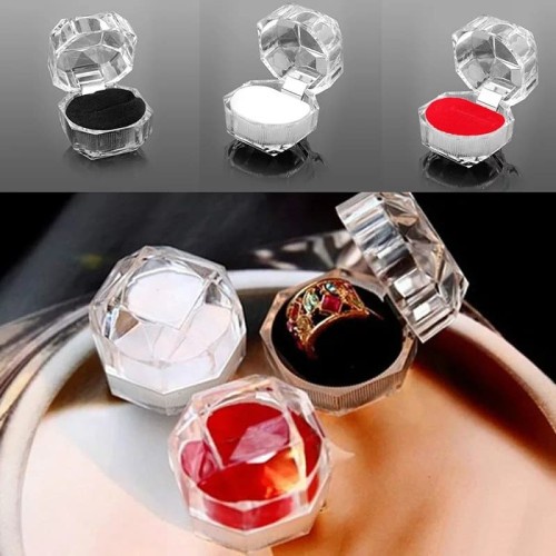 Box Cincin Mika Crystal Transparan Tempat Kotak Perhiasan Acrylic Wadah Emas Unik