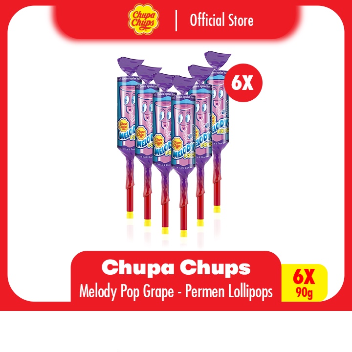 

Chupa Chups Melody Pop Grape 90g - Permen Stick Rasa Anggur (6pcs)