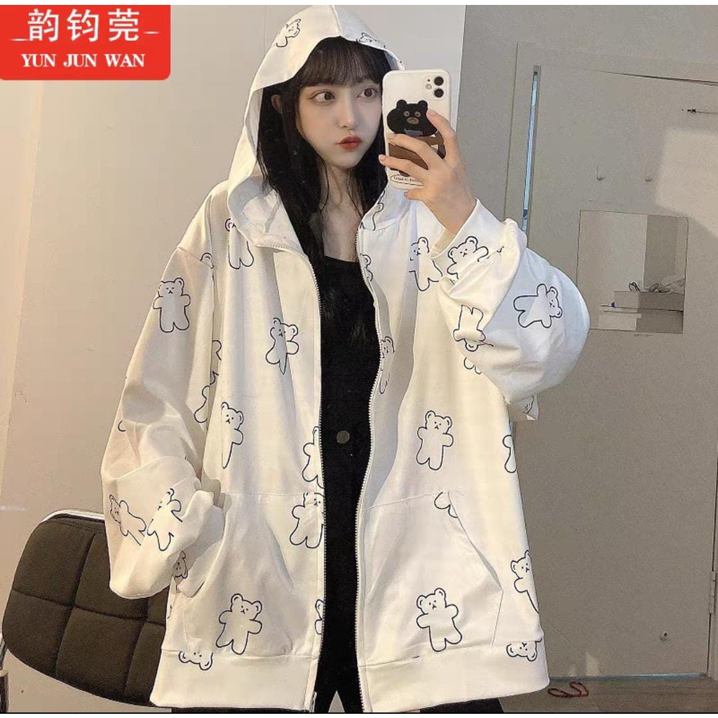 FULL PRINT ZIPPER BEAR OVERSIZE JAKET SLETING MODEL LONGGAR (PH)