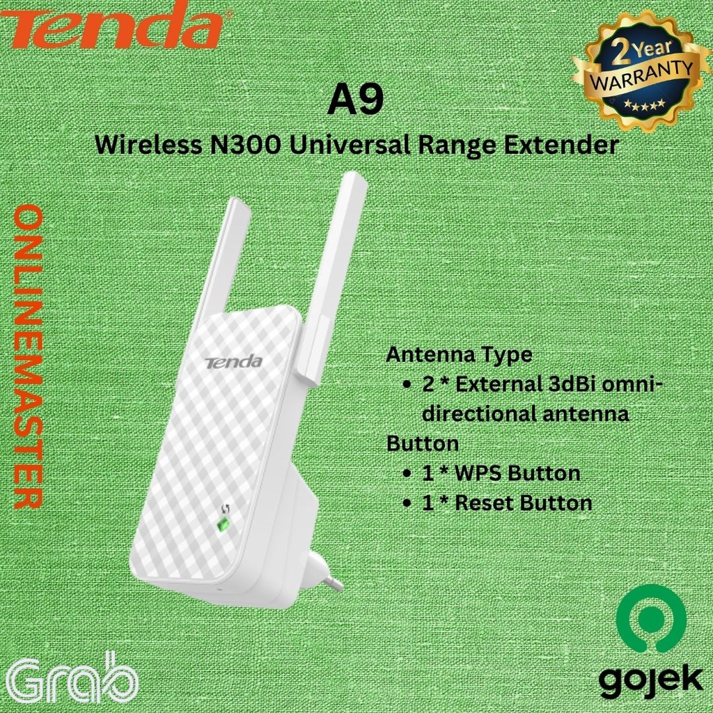 Tenda Range Extender Universal N300 Nirkabel A9