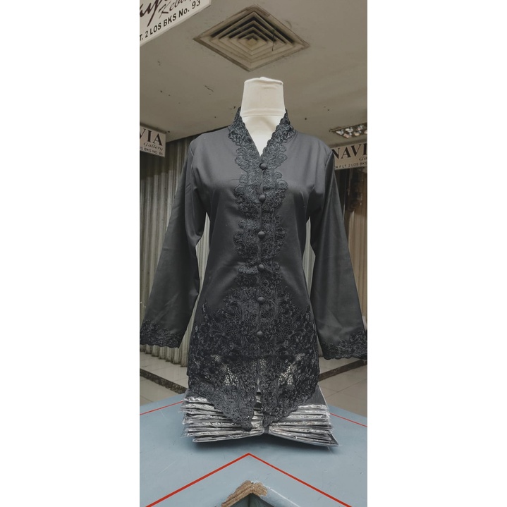 Baju kebaya ecim lengan panjang bordir senada warna hitam bahan katun jepang toybo // Atasan kebaya 