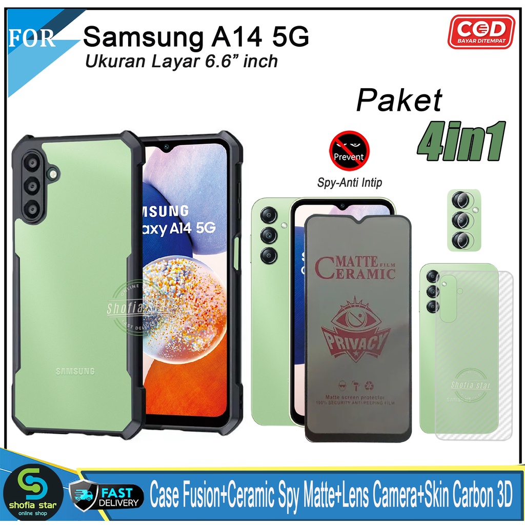 Paket 4in1 Case Samsung A14 5G A24 4G M14 5G A13 4G/5G A12 A23 5G A32 4G A22 4G Softcase Fusion Shockproof Transparan Protect Casing