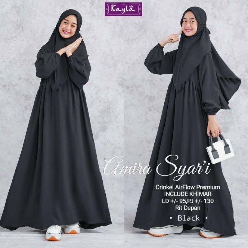 Amira Syari Kids Sage Gamis Anak Perempuan (FREE HIJAB) Usia 11-14 Tahun Crinkle AirFlow