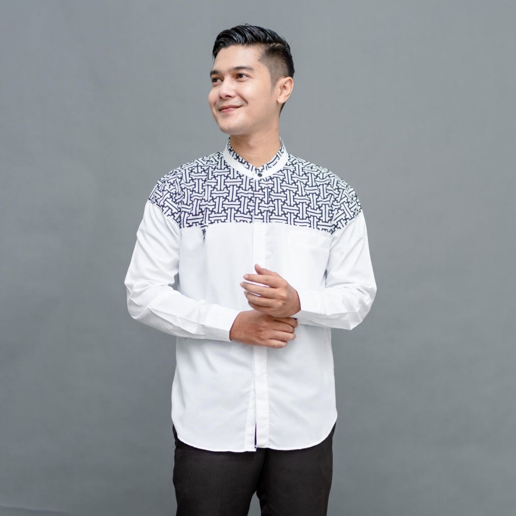 Baju Koko Original Motif Falcon Warna Olive Kombinasi Batik Terbaru