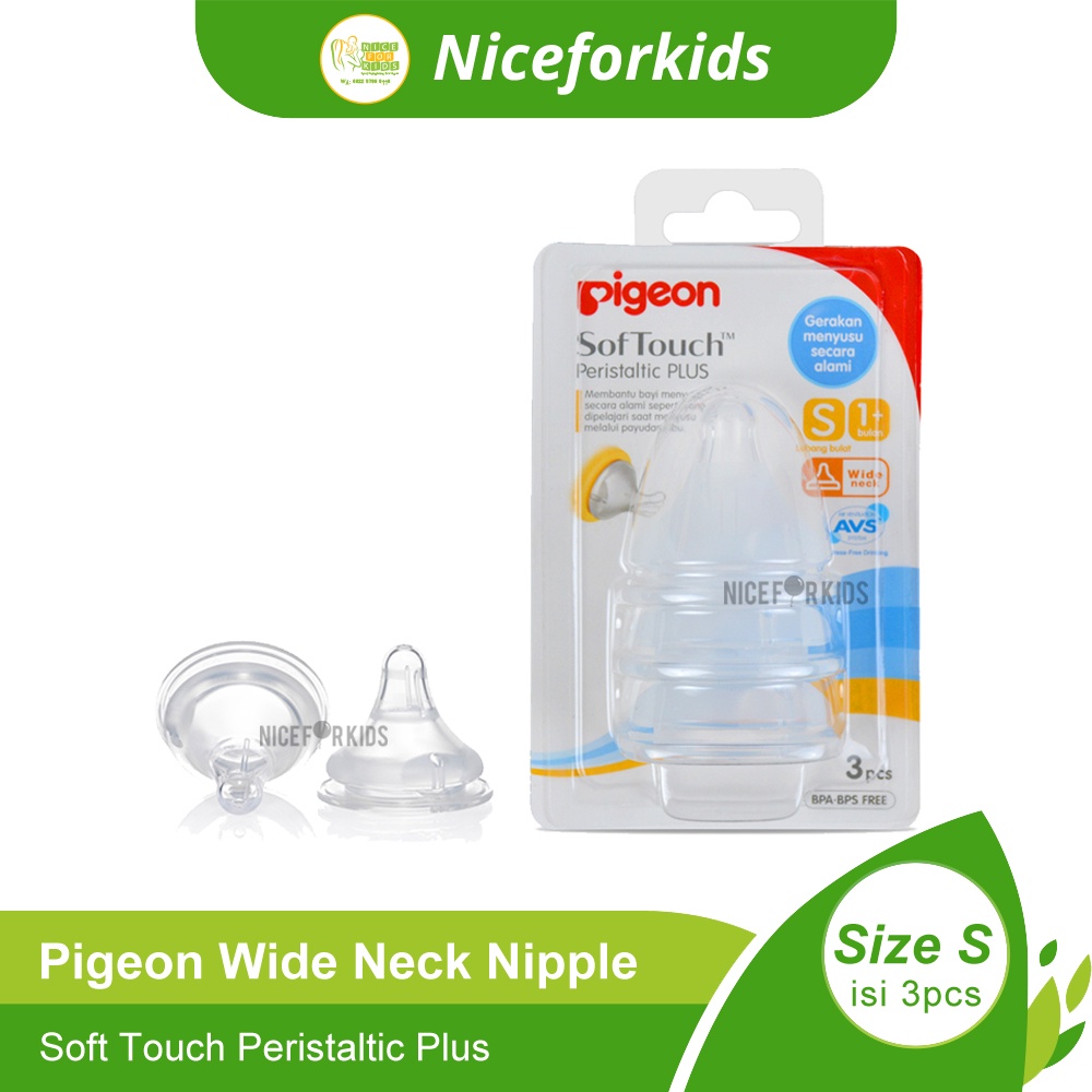Pigeon Wide Neck Nipple Soft Touch Peristaltic Plus isi 3pcs / Dot Botol Susu Wide Neck