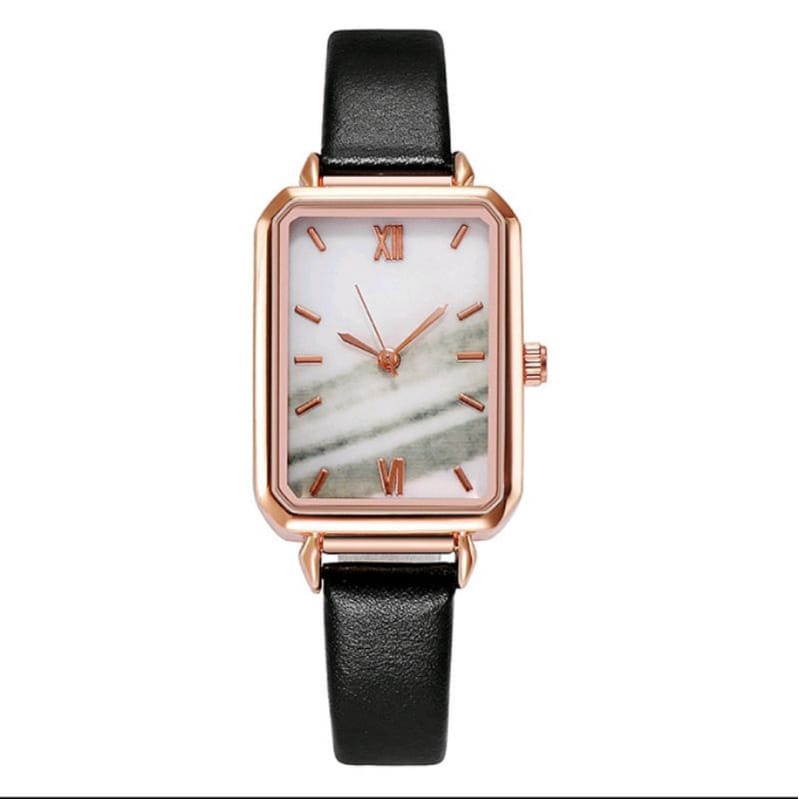 JAM TANGAN WANITA FASHION MODEL SEGI STRAP KULIT DG-1213 (G_W)