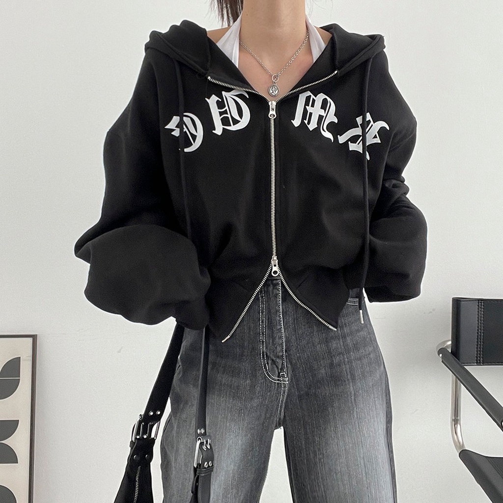 DOUBLE ZIPER HOODIE JAPANESE SEMI CROOPE - JAKET SEMI CROP WANITA KOREAN STYLE