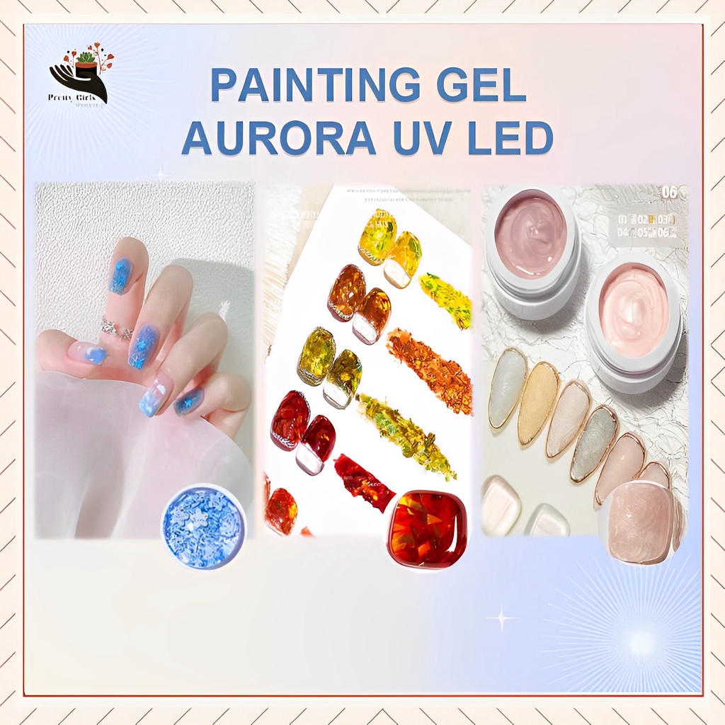 Pretty KUTEK GEL UV LED MUD PAINTING GEL AURORA 6COLOUR/NAIL GEL POLISH 5ML/CAT KUKU MUTIARA KERANG WARNA