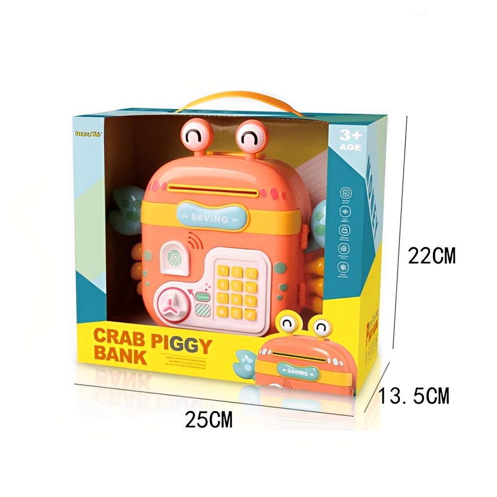 Crab Piggy Bank ATM Pin &amp; Bersuara | Celengan Mainan Edukasi Anak 3-4-5-6-7 Tahun | Kado Ultah Anak Cewek