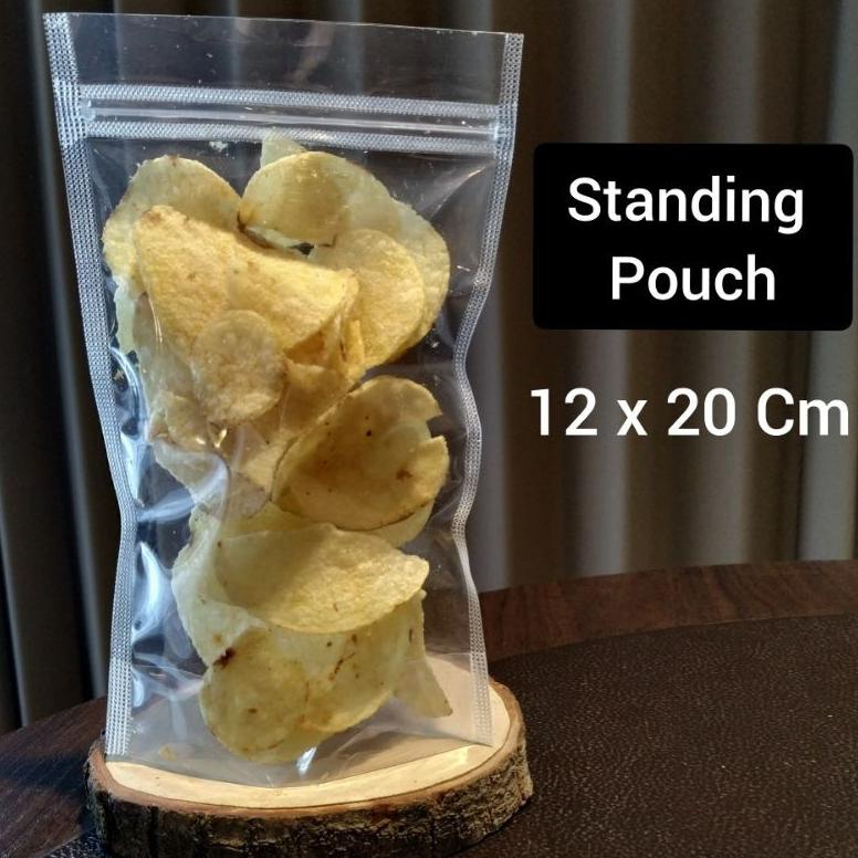 STANDING POUCH TRANSPARAN PLASTIK ZIPLOCK WAYANG UKURAN 12X20CM @1PACK .