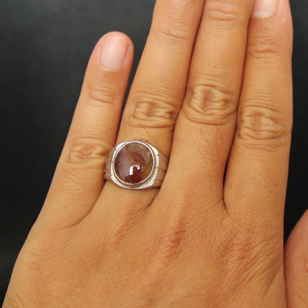 Cincin Stainless Size 19 Batu Lumut Suliki Merah Asli LT1349