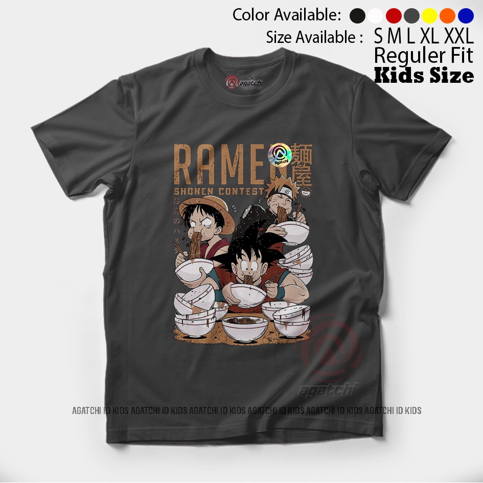 Baju Kaos Anak Laki - Laki Agatchi Motif Anime Son Goku, Naruto &amp; Luffy - Contest Ramen