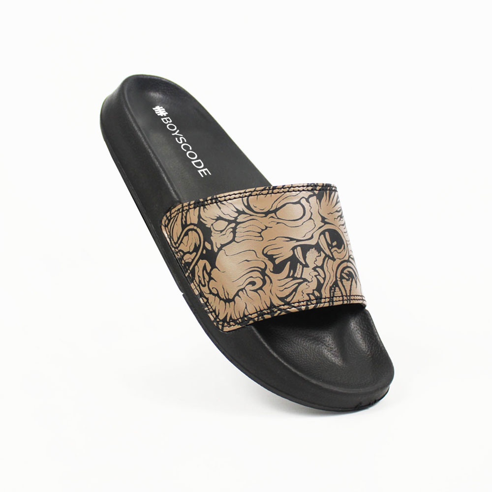 Sendal Selop BOYSCODE Dragonforce Hitam Coklat Pria Wanita / Sandal Slide Cowok / Sandal Slip On / S