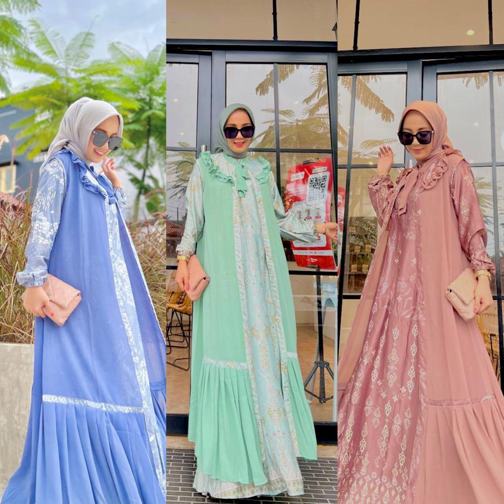 Abaya set dubai 3in1 armani silk motif ruffle