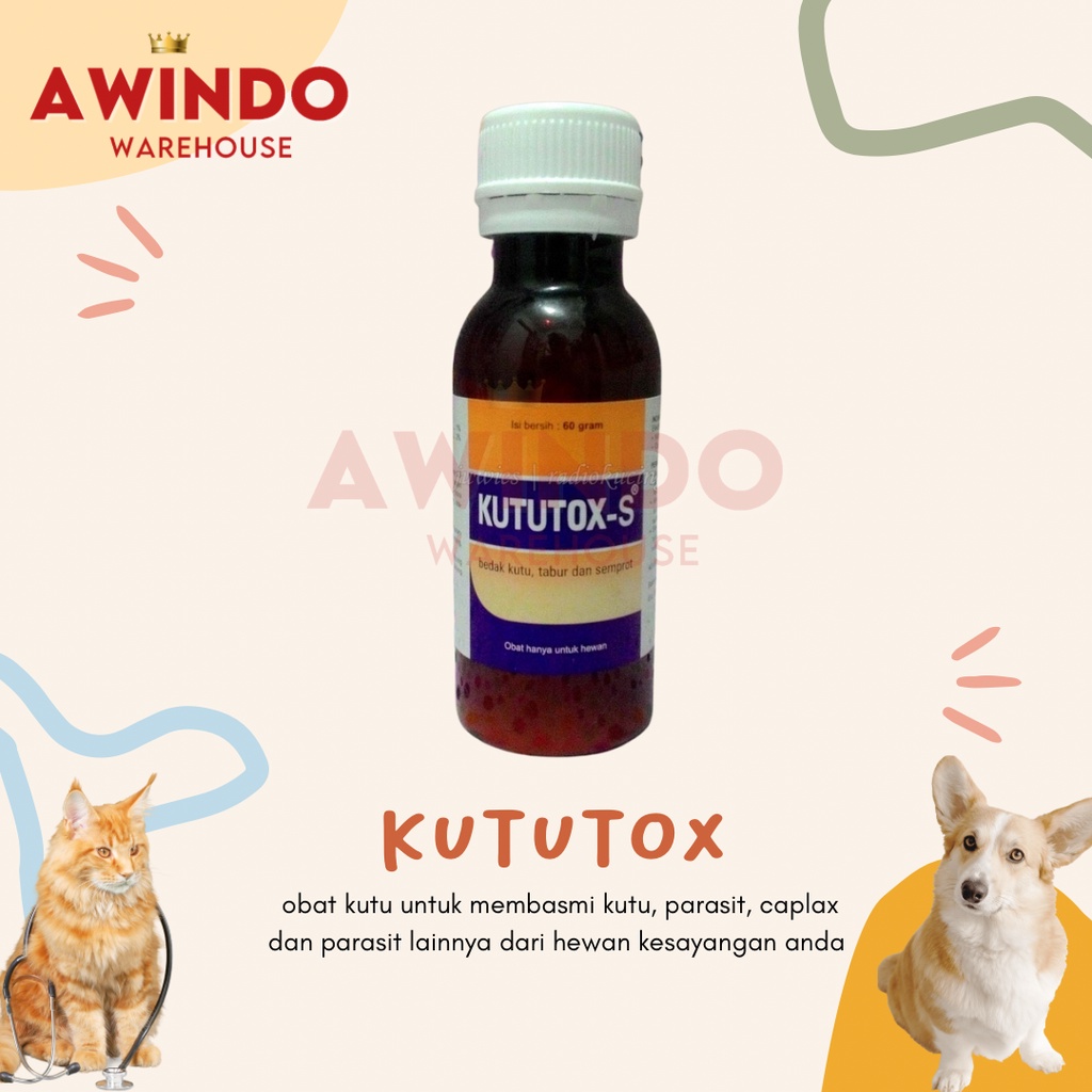 KUTUTOX-S - Obat Kutu Kututox Hewan Serbuk Semprot Kucing Anjing Burung 60gr