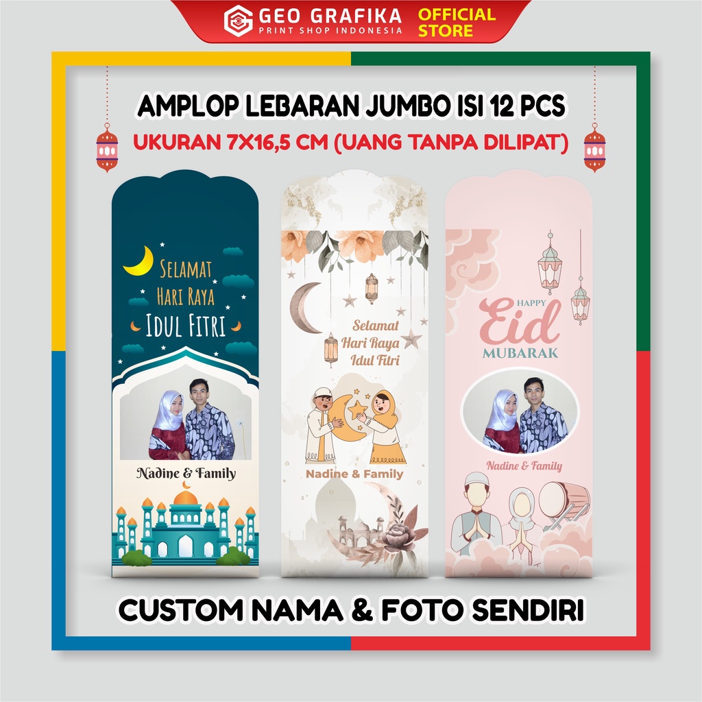 (ISI 12 PCS) AMPLOP ANGPAU LEBARAN CUSTOM NAMA &amp; FOTO UKURAN JUMBO