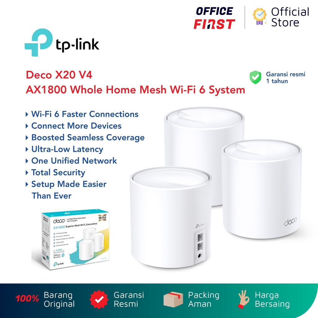 TP-Link Deco X20 V4 AX1800 Whole Home Mesh Wi-Fi 6 System 3 Pack