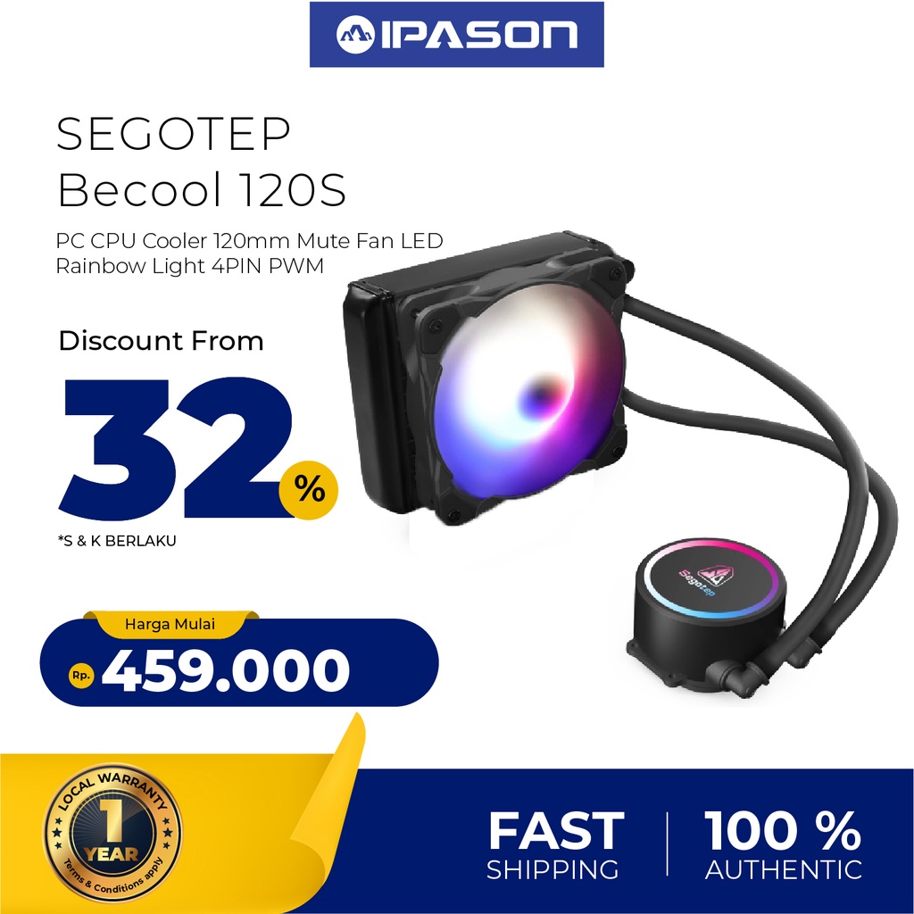 SEGOTEP Becool 120S PC CPU Cooler 120mm Mute Fan LED Rainbow Light 4PIN PWM Fan for Intel and AMD