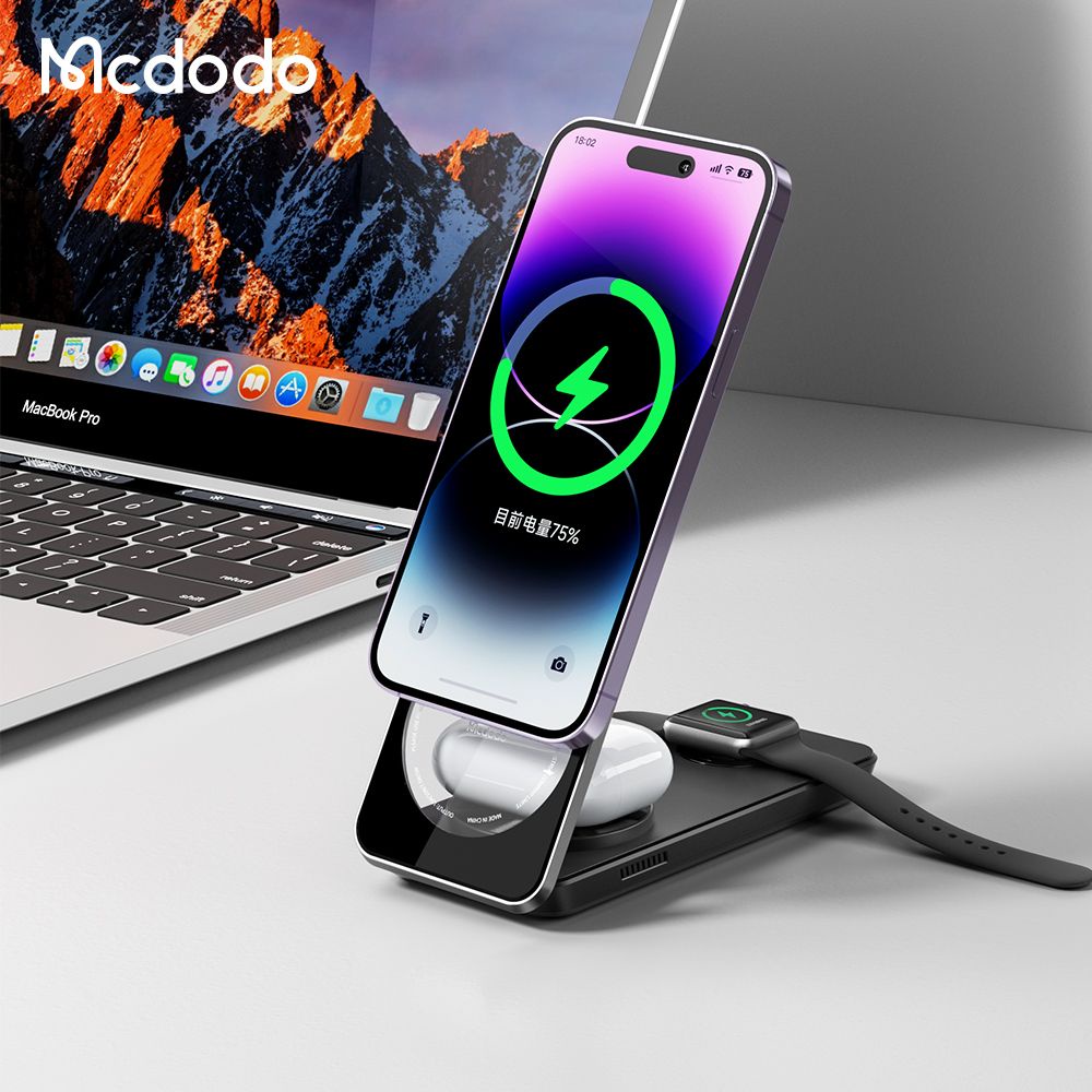 MCDODO CH-1150 / CH-1151 Magnetic 3 in 1 Wireless Charger 25W - Garansi Resmi 6 Bulan