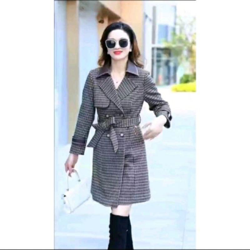 Coat Houndstooth Leather Super Premium