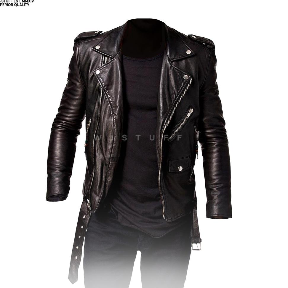WJ Stuff - Jaket Kulit Pria Punk Rock N Roll Slim Fit TERBARU