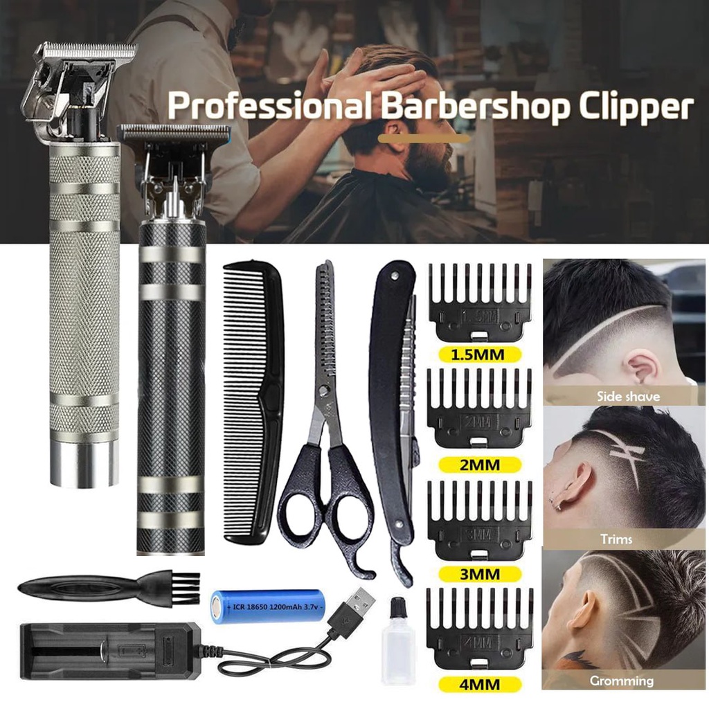 Pencukur Rambut Pria Cordless Professional Hair Clipper Kits T-Blade 0mm Zero Gapped Baldhead Shaver