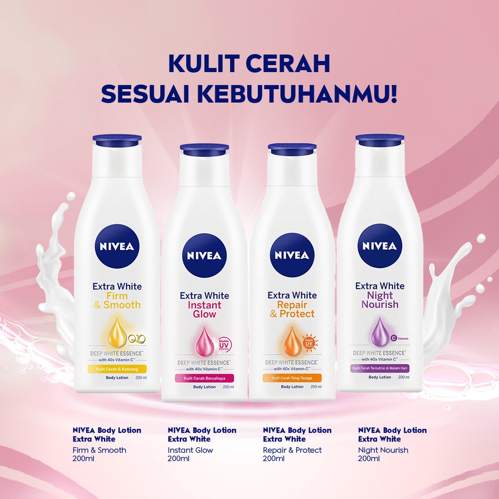 NIVEA EXTRA WHITE INSTANT GLOW [ 200 ML ] SPF 15 BODY LOTION PERAWATAN TUBUH KULIT CERAH BERCAHAYA DEEP WHITE ESSENCE 40X VITAMIN C DOUBLE UV PROTECTION