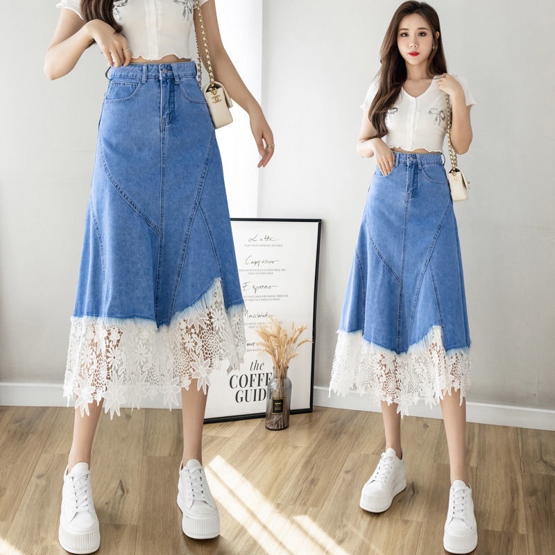 KLO Rok jeans2025 payung panjang /Rok jeans panjang import/Rok Jeans Wanita 7/9Lht SkirtRok setengah