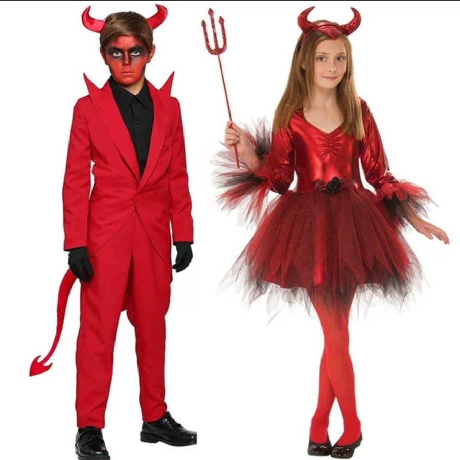 Red Devil Costume Red Demon Boy Girl Kids Kostum Anak Halloween Iblis