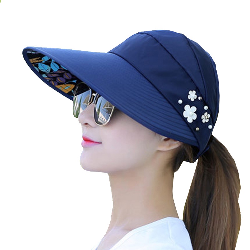 Topi Visor Lipat Wanita Casual Pelindung Sinar UV Anti UV Untuk Pantai / Outdoor / Fashion Import Hat