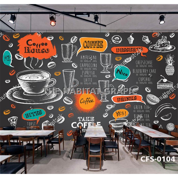WALLPAPER DINDING 3D CUSTOM MOTIF MENU CAFE RESTAURANT COFFEE SHOP